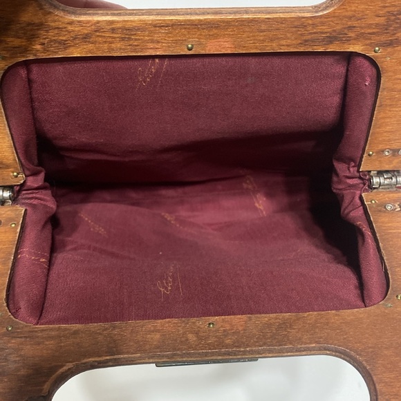 Vintage Etienne Aigner Leather Clutch Handbag with Wooden Handle - Picture 14 of 17